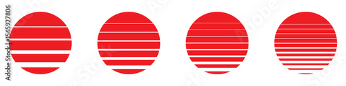 vintage retro sun circle set, sun in retro 80s and 90s style, sunset sunrise isolated on transparent background. design template for logo, icons, banners, print. vector illustration and transparent bg