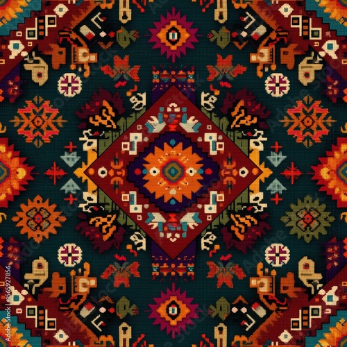 Colorful Aztec-Inspired Seamless Pattern