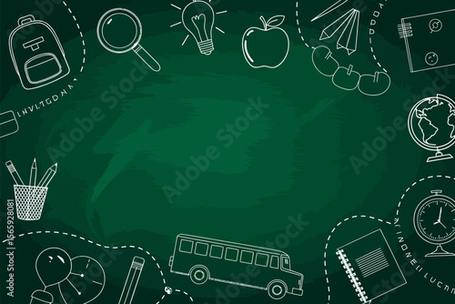 Back to school chalkboard background with school supplies education concept design for teachers 100 char