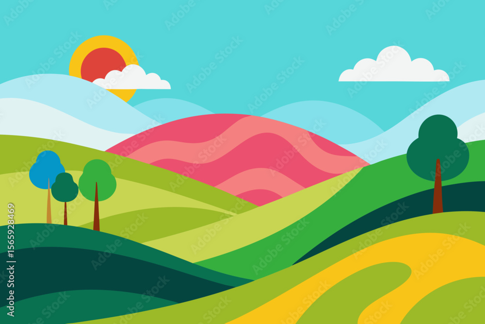 Fototapeta premium A Whimsical Landscape With Rolling Hills Of Different Colors For A Fantasy Scene