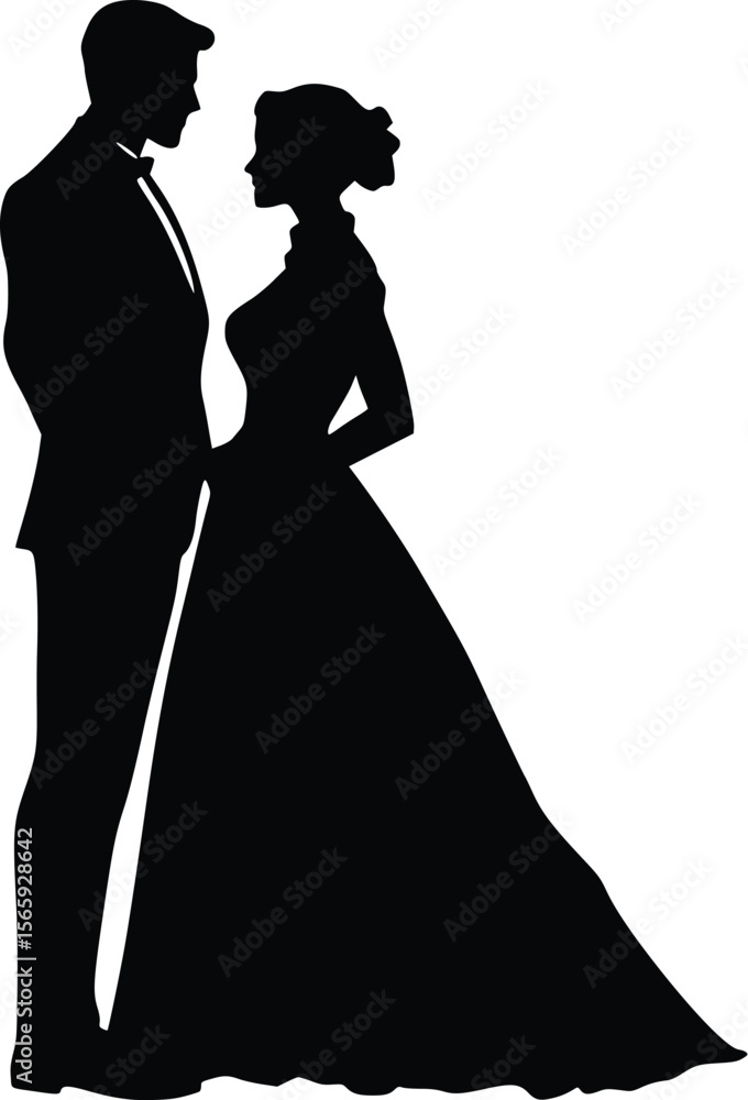 Fototapeta premium Elegant Couple Romantic Silhouette Vector Illustration Design