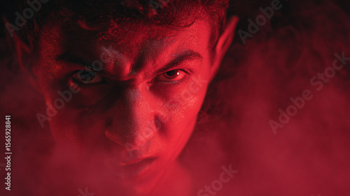 An Intense Portrait Reflecting the Depths of Human Emotion Amidst Shadows and Smoke: A Dramatic Exploration of Fear and Anger