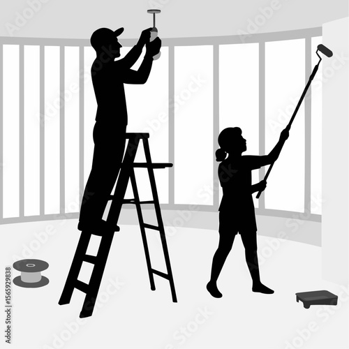 silhouette of a man on a ladder
