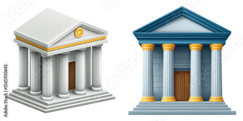 Classical bank building icon with columns and pediment, symbolizing finance and stability in trading hub