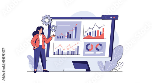 Analyzing Financial Data and Business Performance Metrics on a Large Computer Monitor Illustrating Growth Trends and Statistics