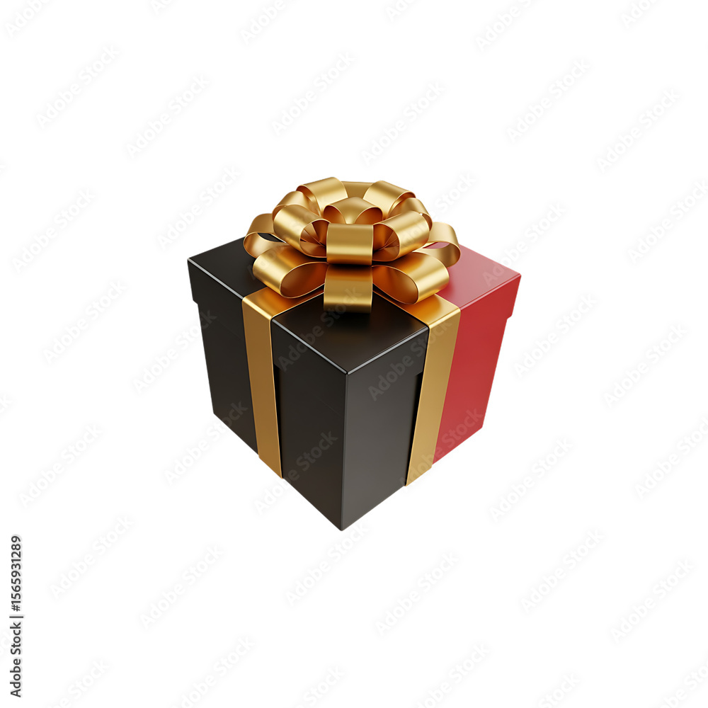 Elegant black and red gift box with a luxurious gold ribbon and bow Elegant black and red gift box with a luxurious gold ribbon and bow