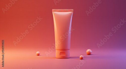 Wallpaper Mural Minimalist peach colored cosmetic tube with spherical accents on a gradient background Torontodigital.ca