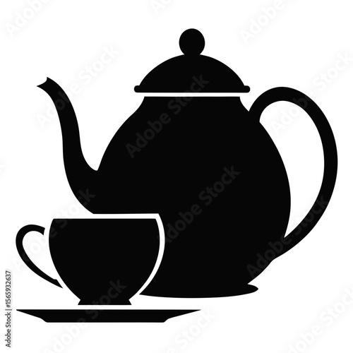 Black Silhouette of a Teapot and Cup on Saucer