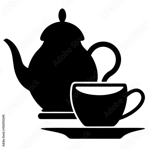 Black Silhouette of a Teapot and Cup on Saucer
