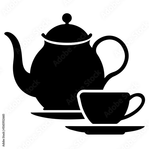 Black Silhouette of a Teapot and Cup on Saucer
