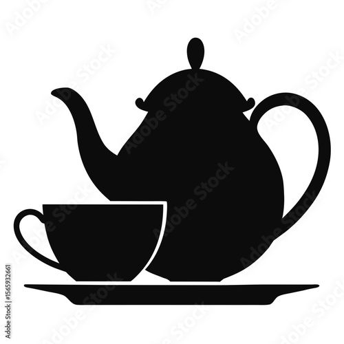 Black Silhouette of a Teapot and Cup on Saucer