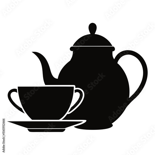 Black Silhouette of a Teapot and Cup on Saucer