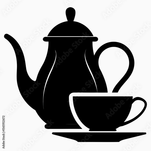Black Silhouette of a Teapot and Cup on Saucer