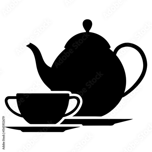 Black Silhouette of a Teapot and Cup on Saucer