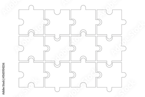Set of 12 pieces of puzzle pieces infographic vector. Jigsaw puzzle on white background. Set of puzzle pieces. Vector illustration.