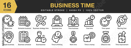 Business Time icon set. Editable Stroke Icon Collection. Includes time, clock, business, deadline, work, and More. Outline icons vector collection.