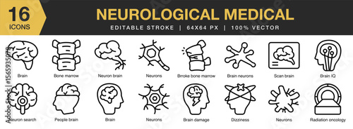 Neurological Medical icon set. Editable Stroke Icon Collection. Includes neurology, medical, brain, medicine, technology, health, and More. Outline icons vector collection.