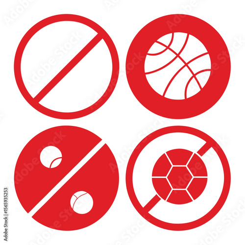 Prohibited Sports No Basketball, Soccer, or Tennis Allowed - Icon Set