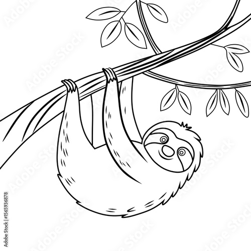 Vector illustration of sloth isolated on white background. For kids coloring book.