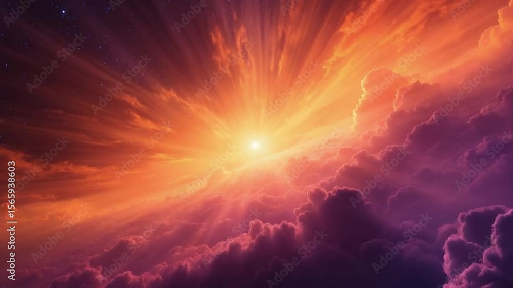 Radiant Burst of Light Through Purple Clouds at Dusk Radiant Burst of Light Through Purple Clouds at Dusk