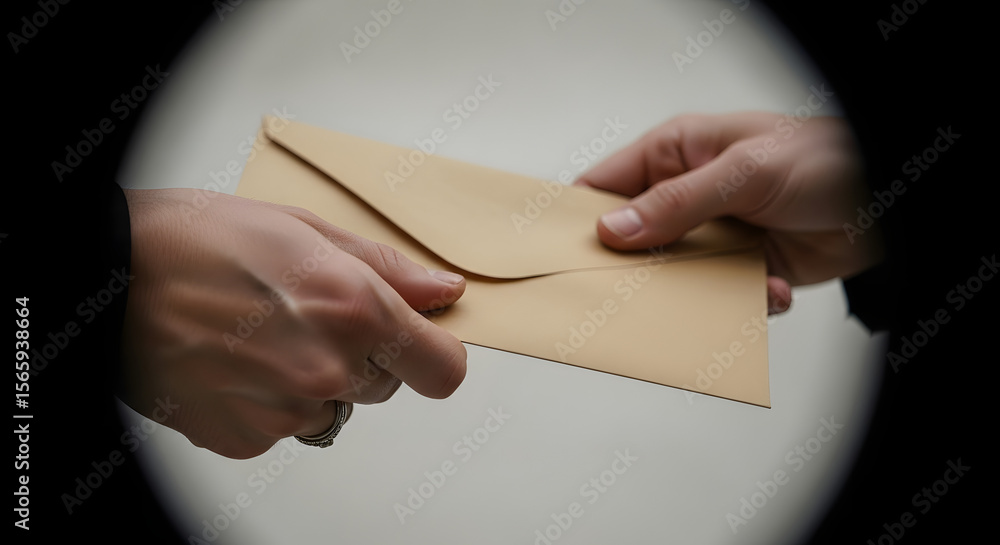 Obraz premium Hands exchanging brown envelope isolated on white