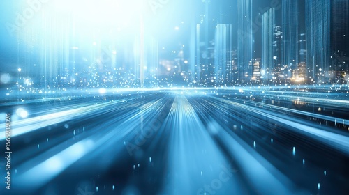 Futuristic Cityscape with Light Trails and Skyscrapers