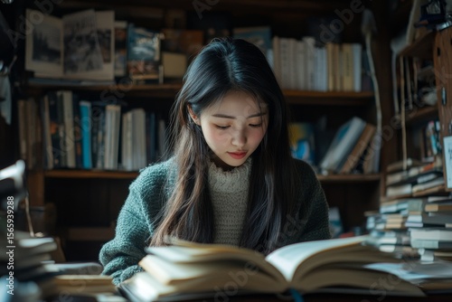 Young Asian female self-learning through video webinars at home, engaging in online education for personal growth, Generative AI