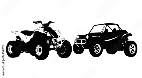 Silhouette of a quad bike and a side-by-side utility vehicle.
