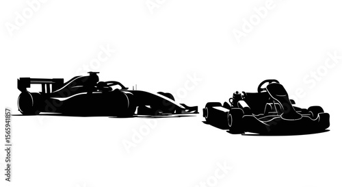 Silhouette of a Formula race car and a go-kart, side-by-side comparison.
