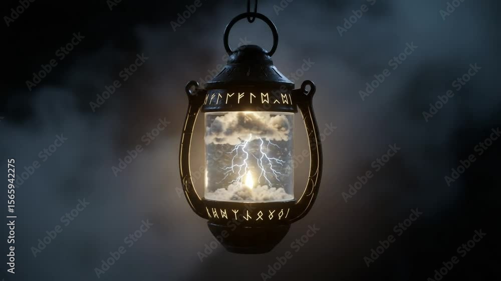 Mystical lantern illuminating stormy skies with lightning Mystical lantern illuminating stormy skies with lightning