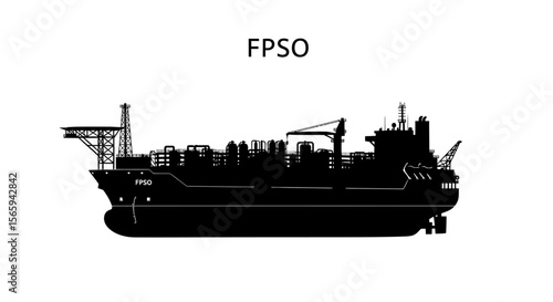 Silhouette of an FPSO (Floating Production Storage and Offloading) vessel, showing its side profile with various deck structures and equipment.