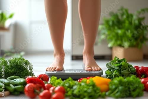 Person noting their weight and counting calories for daily food intake, managing their diet for healthy living, Generative AI
