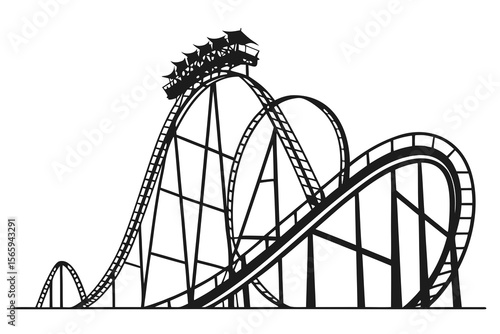 Black and White Roller Coaster Illustration Amusement Park Ride