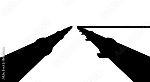 First-person perspective of two converging gun barrels, aiming towards a distant, thin line.