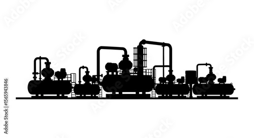 Silhouette of an industrial chemical plant, showing various machinery and equipment.