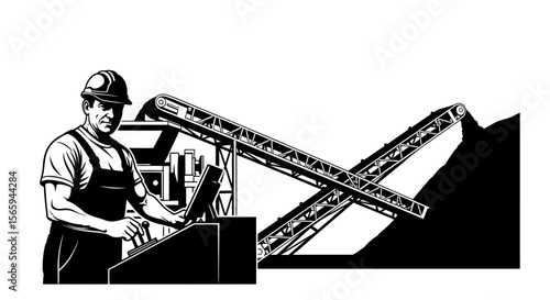 A miner operates machinery in a coal processing plant.