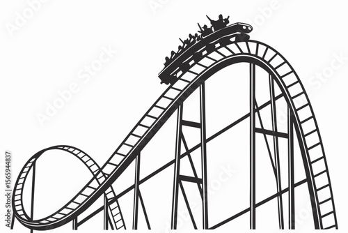 Rollercoaster Ride Black and White Illustration Amusement Park