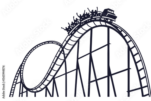 Rollercoaster Ride Silhouette Dark Blue White Background