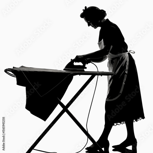 Silhouette Woman Ironing Clothes Ironing Board Household Chores