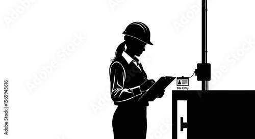 Female engineer meticulously reviewing data at an industrial control panel.