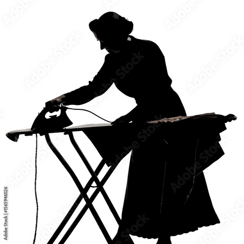Woman Silhouette Ironing Clothes Vintage Style Black Silhouette