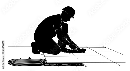 Skilled Worker Installing Tiles Professional Floor Tiling Installation