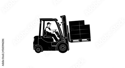 Silhouette illustration of a forklift operator moving boxes on a pallet.
