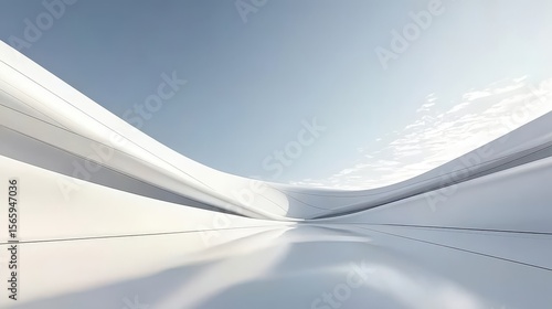 Abstract Architectural Design with Curved White Structures and Clear Sky