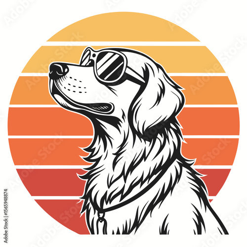 Cool Dog Wearing Sunglasses in Sunset	