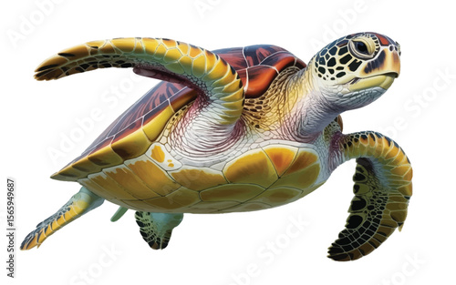 Majestic sea turtle swimming with detailed shell and fins ocean marine