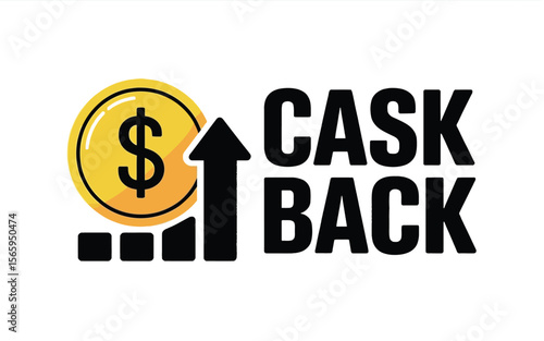 Yellow coin dollar symbol black arrow graph cashback text money finance
