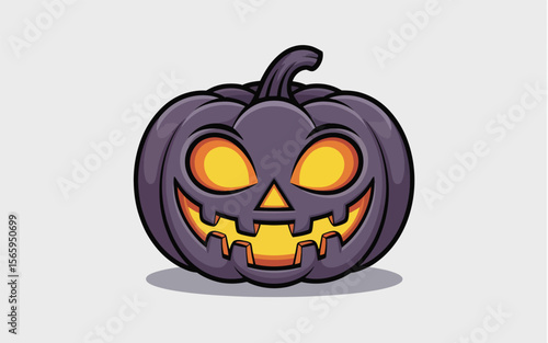 Spooky purple jackolantern with glowing orange eyes and mouth halloween pumpkin