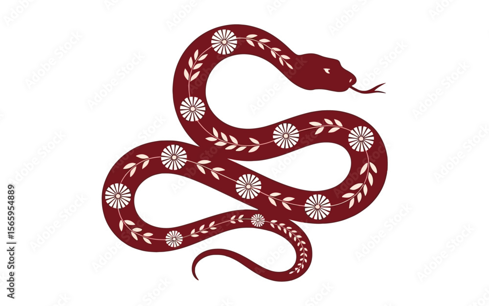 Obraz premium Elegant coiled serpent adorned with floral motifs snake dark