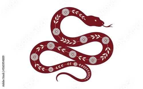 Elegant coiled serpent adorned with floral motifs snake dark